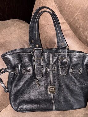Dooney & Bourke Black Chiara  Pebbled Leather Tote with Buckle Accents
